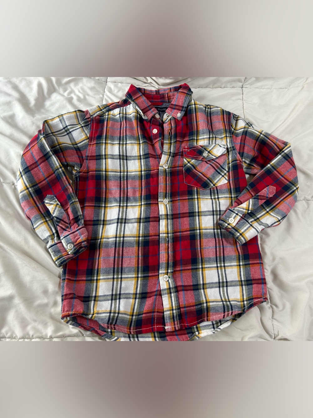 Tommy Hilfiger Boys Red Plaid Flannel Button Down